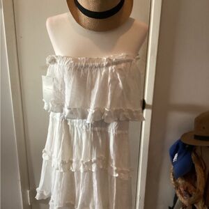 White Ruffled Strapless Romper